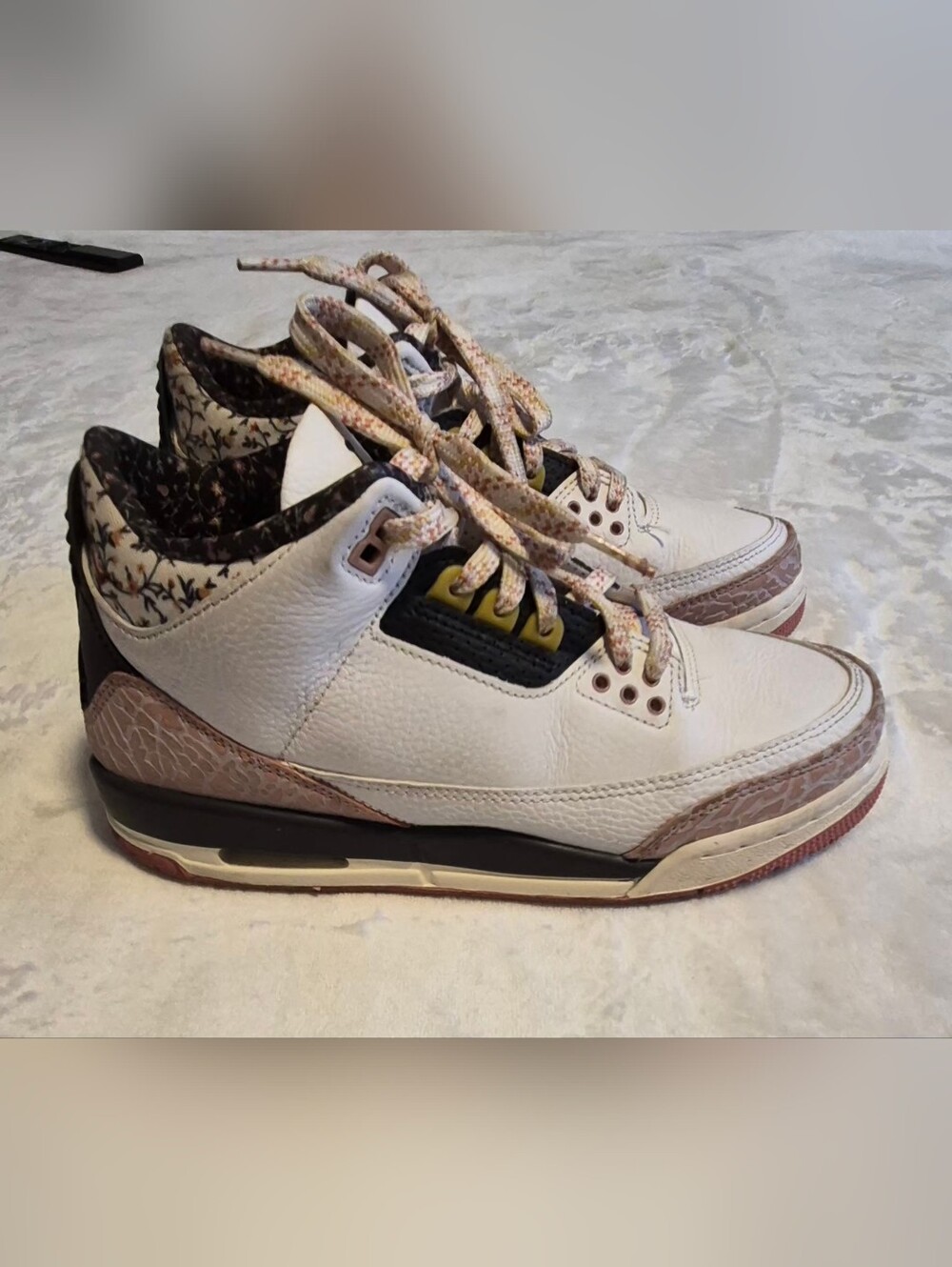 Jordan White High-Top Sneakers with Black and Tan Details